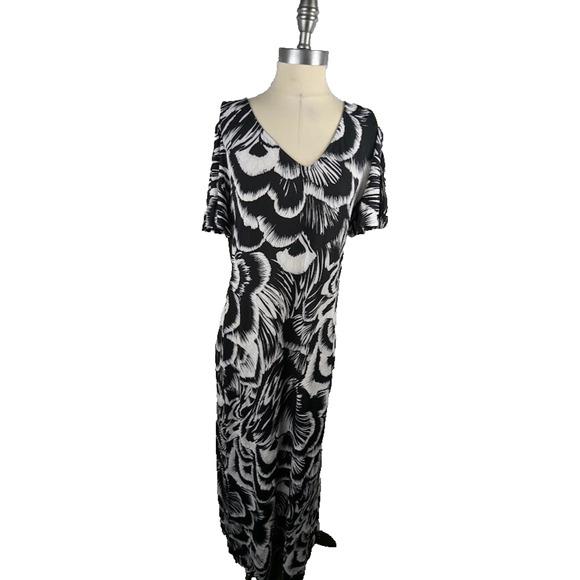 Connected Women's Flora Print Cold-Shoulder Maxi Dress Black White Size‎ 10 - Picture 1 of 5